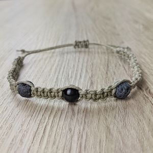 Black Obsidian 8mm Lava Bead Handmade Hemp Bracelet